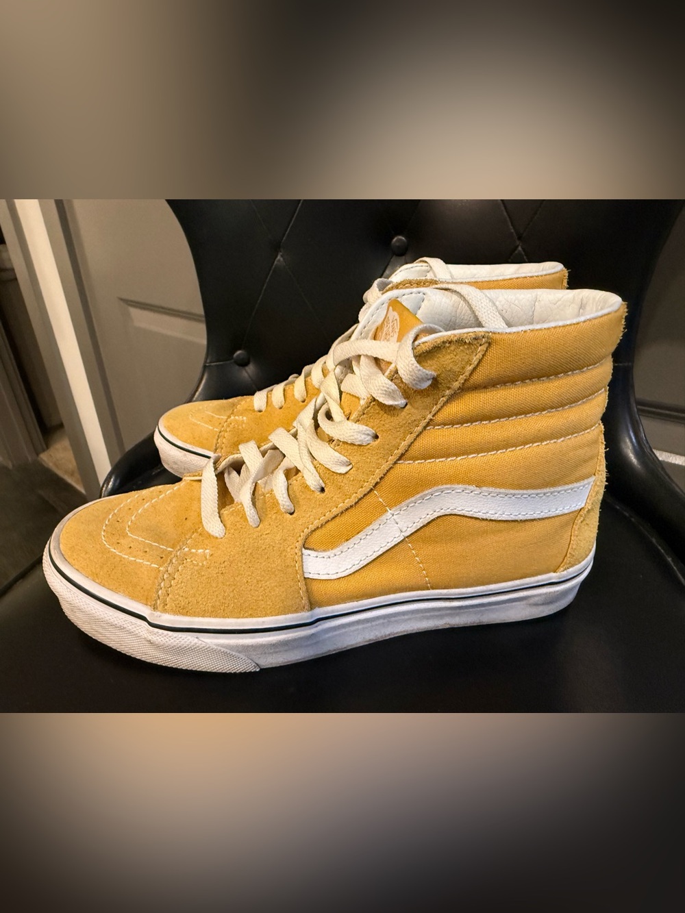 Vans Yellow High-Top Kids Sneakers with White Stripe